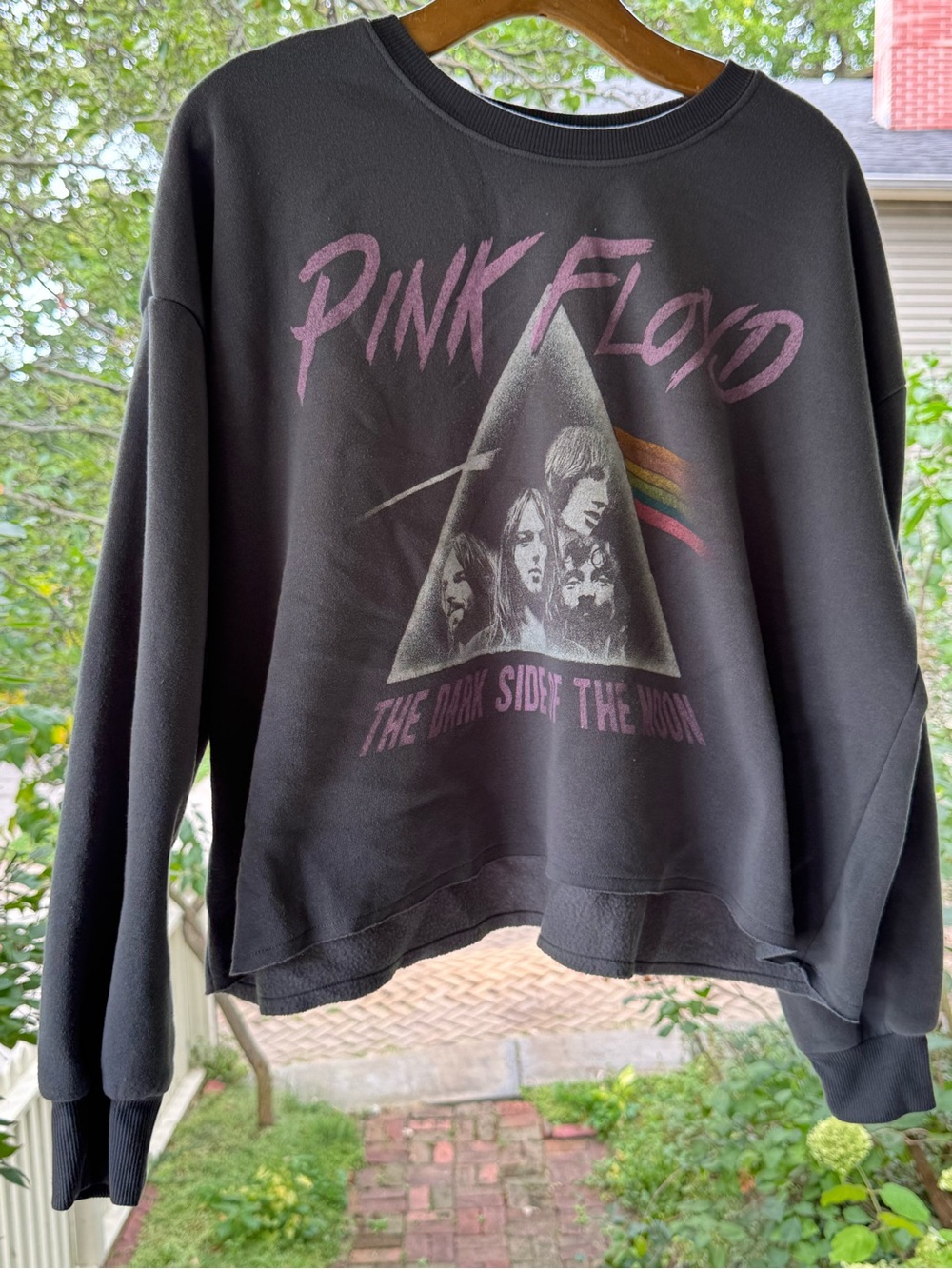 Pink Floyd Black Crewneck Sweatshirt with Pink Logo and Rainbow Accent
